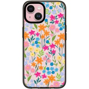 Compact Phone Case [4 ft. 2X Military Grade Drop Protection/Slim/Lightweight] - Bright Spring Flowers - Clear Black