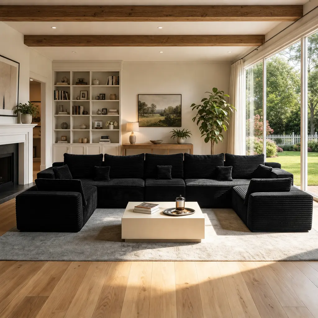 【3 Packages Shipping】Oversized 150" U Shape Cloud CouchPlusSectional Sofa with Chaise Moder Modular Sofa with 12 Soft Pillows & Lounge Chairs Boneless Upholstered Couches for Living Room Bedroom Plush Corduroy Fabric