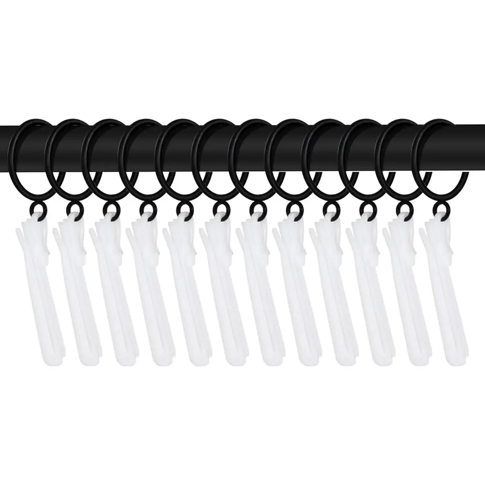 INOVADAY 14 Pack Black Curtain Rings with Eyelet & Adjustable Pinch Pleat Curtain Hooks, Metal Drapery Rings and Plastic Ratchet System Hooks for Drapes, 1.5inch Internal Diameter