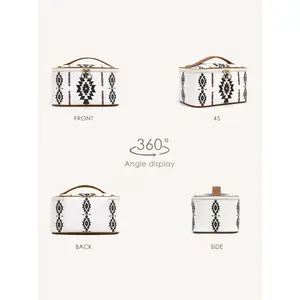 Boho Style Ethnic Pattern Makeup Bag, Large Capacity Cosmetic Bag, Portable Cosmetic Travel Bag with Zipper and Carry Handle, Western Makeup Bags for Women, Makeup Storage Bag, Makeup Organizer Pouch