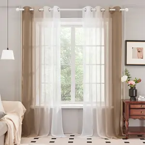 Deconovo Ombre Sheer Curtains – 2 Panels, Left-to-Right Gradient, Faux Linen Semi-Transparent Drapes for Living Room and Bedroom