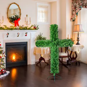 Green 1.6-meter assembled Christmas tree ornament, Christmas decoration cross simulation Christmas tree