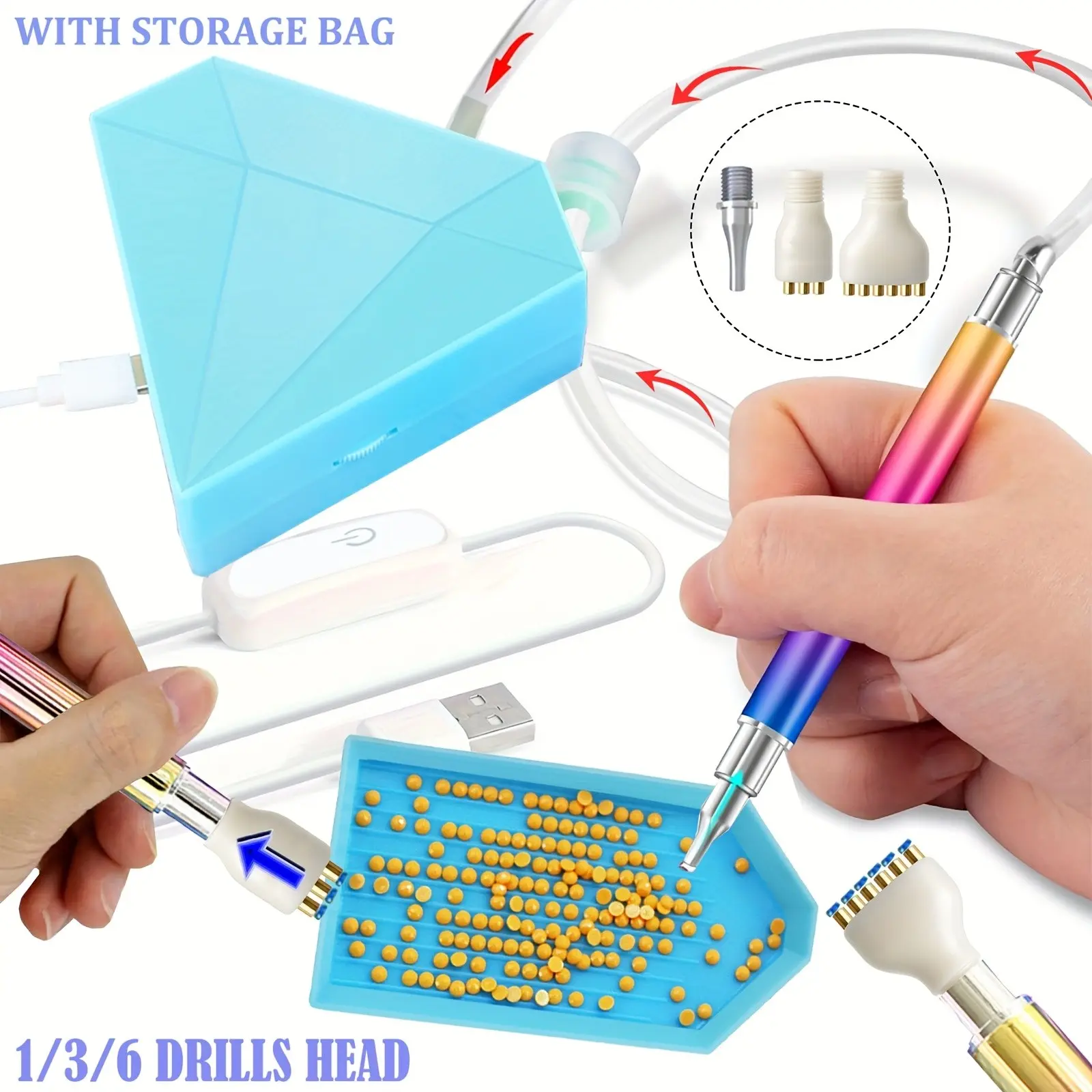 Diamond Painting Kit Set, Metal Diamond Art Pen, Metal Tip, 3/6 Drill Bits, Storage Bag, Portable Tray, Adult Use, Alloy Diamond Pens, Diamond Art Tools, Crafts