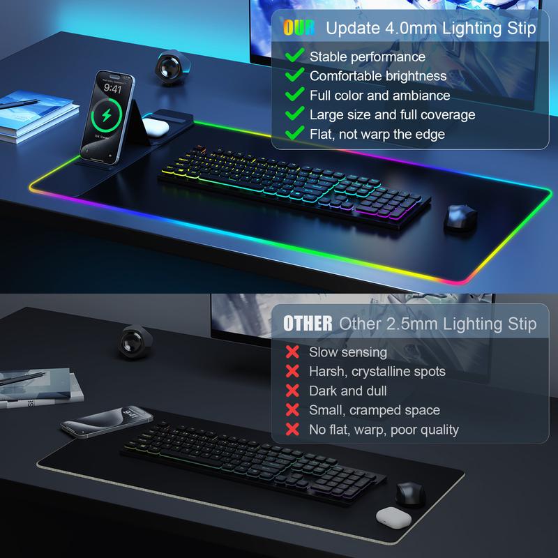 XXL Gaming Mouse Pad with Magnetic Wireless Charging, RGB Black Mousepad Desk Mat with 15W Fast Charger, Waterproof Laptop Writing for Office, Home, Gaming Desktop Accessory shopblackfriday Christmas 【Christmas】 game Foldable