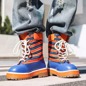 LISM Men's Winter Short Boots - Large Size (Wide Fit) Thermal Lace-Up PU Snow Shoes with Plaid/Tartan/Checkered Print (Green/White/Black) - Traction Tread for Ice, Snow & Outdoor Activities - Casual & s