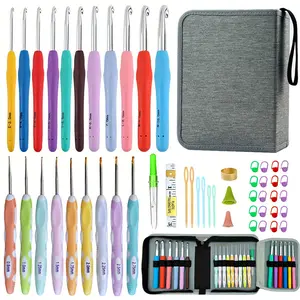 22 Sizes Crochet Hooks Set with Black Case,0.5mm-10mm Ergonomic Soft Handle Crochet Hook Needles Set for Arthritic Hands,Complete Crochet Set