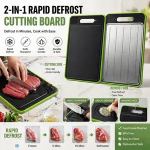 Multifunctional Double-Sided Aluminum Chopping Board – Quick Defrosting, Sharpener, Garlic Press, Stainless Steel Knives Compatible, Wood & Ceramic Surfaces Compatible for Kitchen Prep (Home Supplies, Party Gifts)