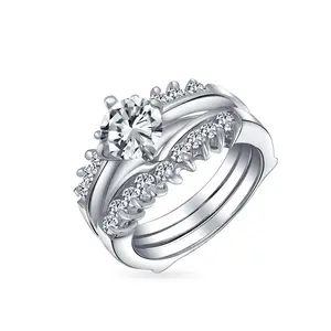 1CT Round Solitaire CZ Band Guard Enhancer Cocktail Ring Set