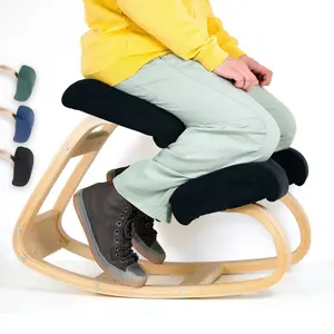 Ergonomic Kneeling Office Chair - Rocking Wooden Computer Desk Chairs, Back Neck Spine Pain Relief, Better Posture, Knee Support Stool