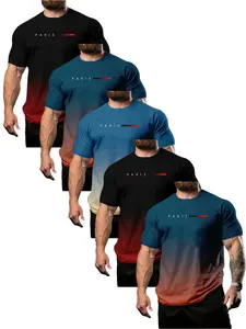 Set of 5 Vibrant Gradient Short-Sleeve Crew Neck T-Shirts for Men - Perfect for Summer Casual Comfort with Letter Prints - an Ideal Gift Idea Menswear