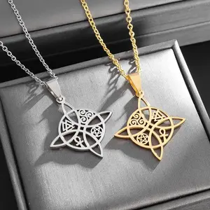 Witchcraft Chain Jewelry Necklace - Irish Trinity Knot, Triple Spiral, Ankh Cross, Pentagram Pendant Stainless Steel Amulet Costume Jewelry, Chain Jewelry Necklaces
