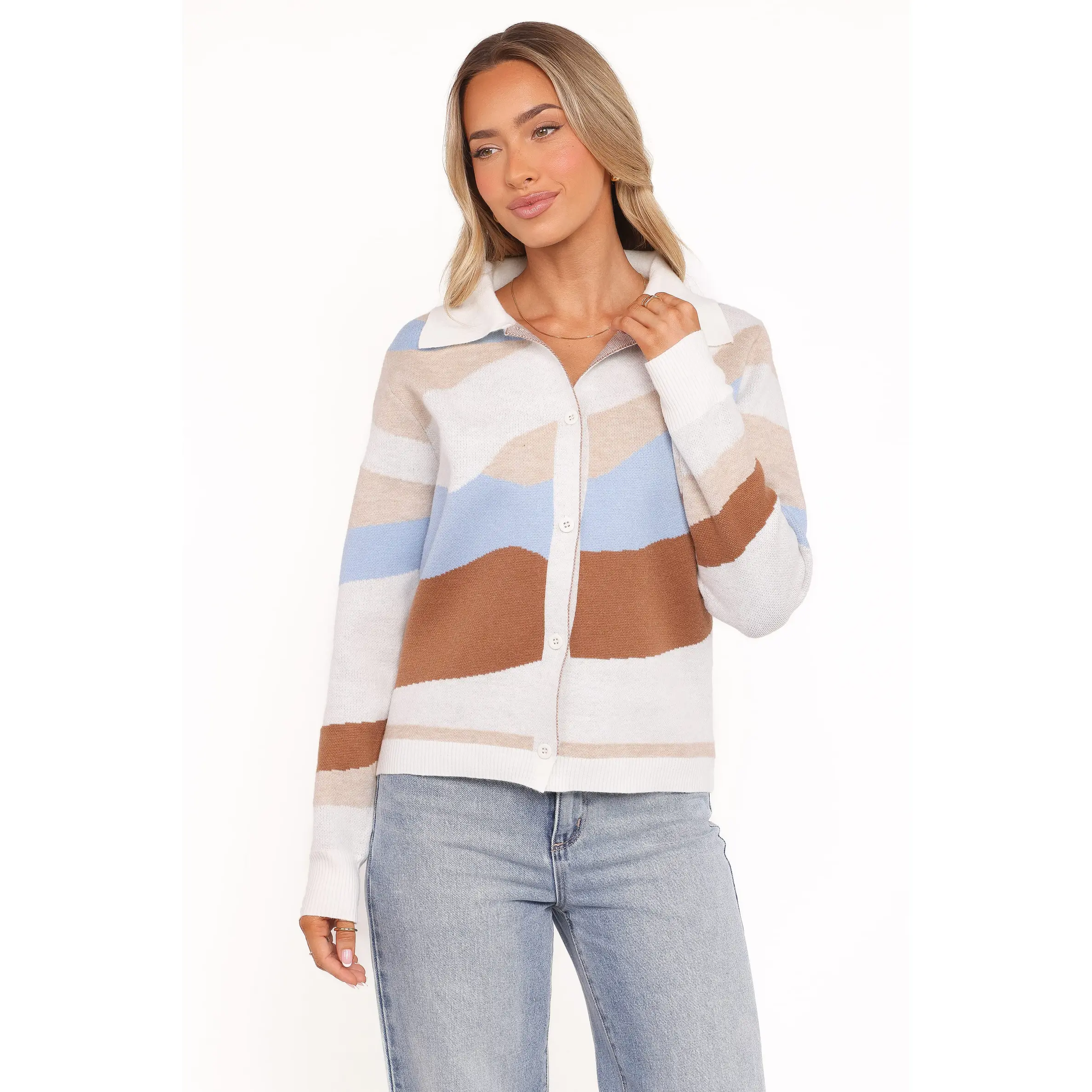 Tulula Abstract Print Cardigan - Cream