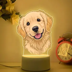 Golden Retriever Head Night Light, Nightlight for Bedroom, Warm Acrylic Desk Lamp with Switch, Unique Dog Memorial Gift for Birthday Christmas