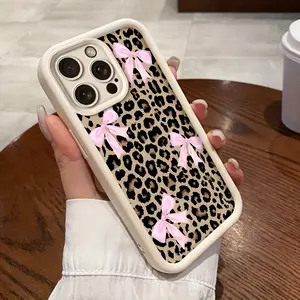 Case for IPhone 17 Pro Max 16 Plus 15 14 13 12 11 Air E Leopard Print Bow Design Drop Protection Shockproof Soft Silicone Smartphone Cover