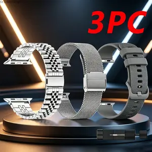 3 Pack Stainless Steel Milanese Watch Band, Dual Style Metal Replacement Strap, 38-49mm Universal Fit for Apple Watch Series 1-11 SE SE2 SE3 Ultra Series, Durable Slim Fashion Wristband for Daily Business Casual & Dating Wear
