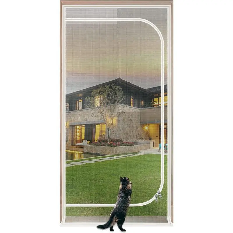 Cat Screen Door, Upgraded Reinforced Cat Screen Door, D-Type with Bilateral Zipper cat door for Living Room, Kitchen, Bedroom, Fits Door Size 34"x 82'' (White)