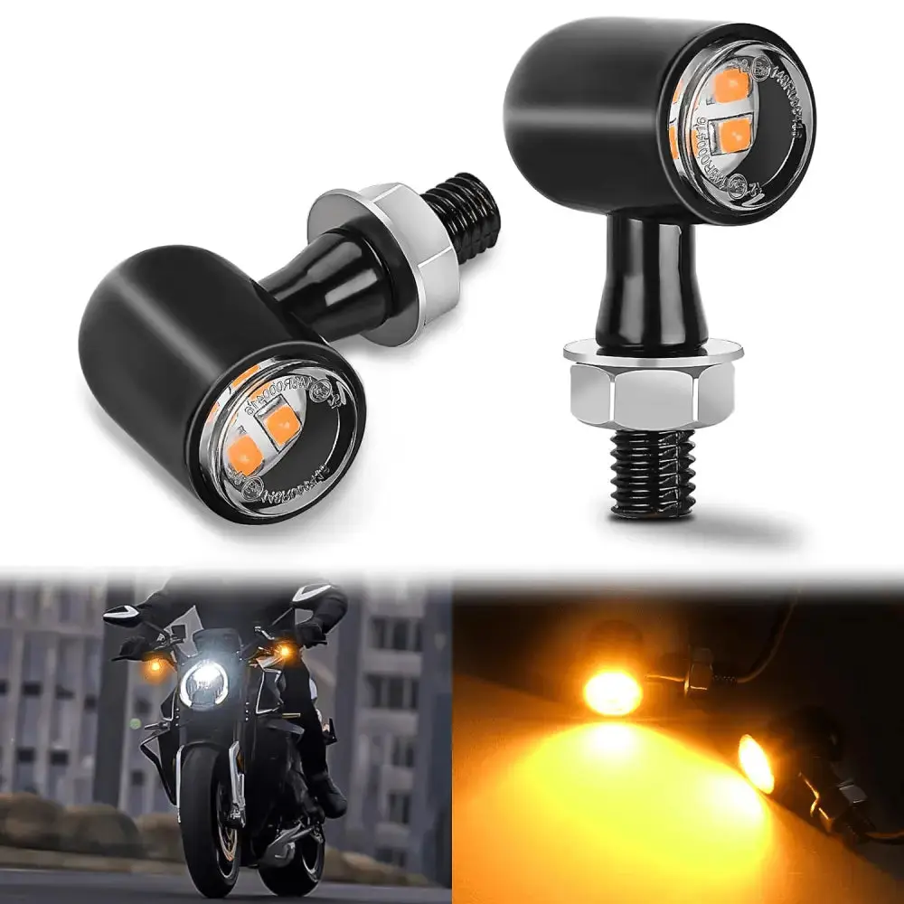 Nilight Motorcycle LED Turn Signals - Motorcycle Lights with Front Yellow Beam Mini Blinkers, Modern Glass Lens, DIY Mounting, Outdoor Harley Accessories Compatible with Honda, Kawasaki, Suzuki, Triumph, Yamaha Cruisers