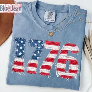 Distressed Faux Patchwork 1776 USA Flag Comfort Colors Shirt, Vintage Patriotic Graphic Tee, American Shirt, 4th of July Shirt