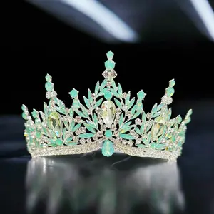 Queen Crown Princess Tiaras and Crowns Wedding Tiara for Bride Quinceanera Birthday Prom Pageant Party Gift with Green Gemstone and Crystal Accents