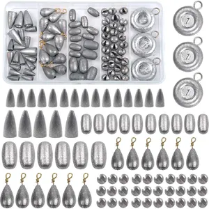 Fishing Weight Sinkers Kit, 81pcs Assorted Drop Bass Split Shot Coin Weights Saltwater Casting Fishing Sinkers Set with Tackle Box