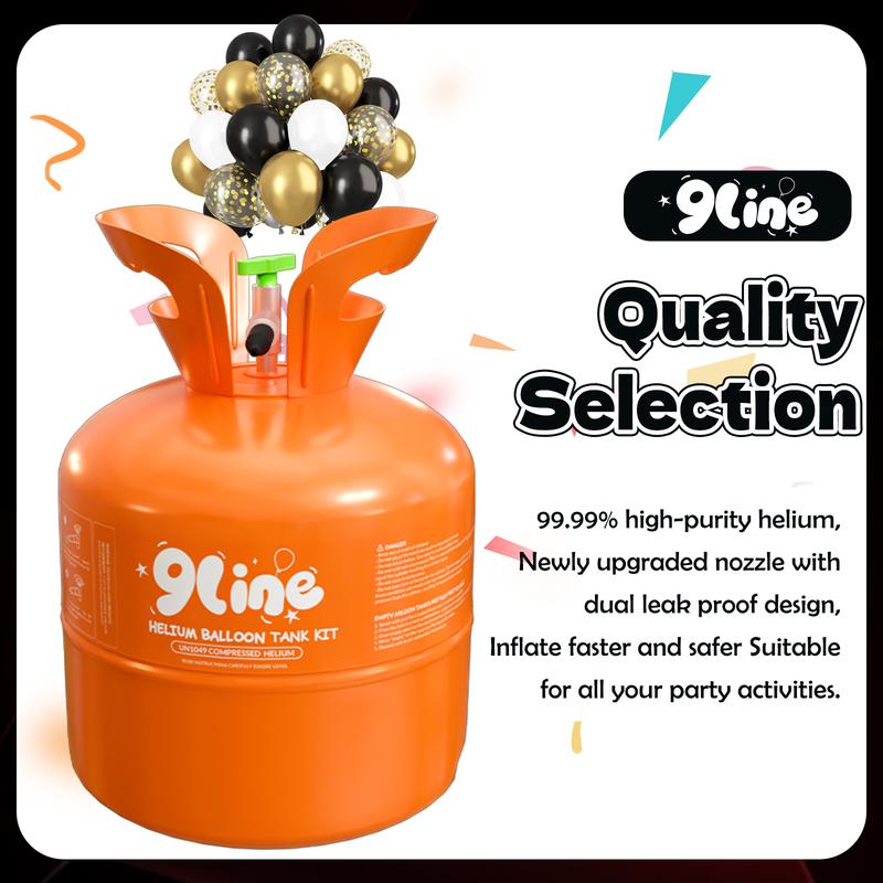 Helium Tank for Balloons At Home 13L Helium Tank,50 Pcs 12-lnch Black&Gold Latex Balloons, 15 Foil Balloons, 1 Happy Birthday5.9X3.6Ft Backdrop,8 Accessory Tools