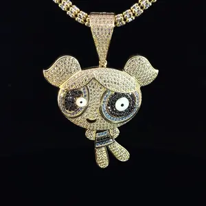 14 KT Gold Pendant Powerpuff Girls (Bubbles) with Zirconia - Elegant Design, 15.1 Grams, Perfect for Gifting or Personal Use