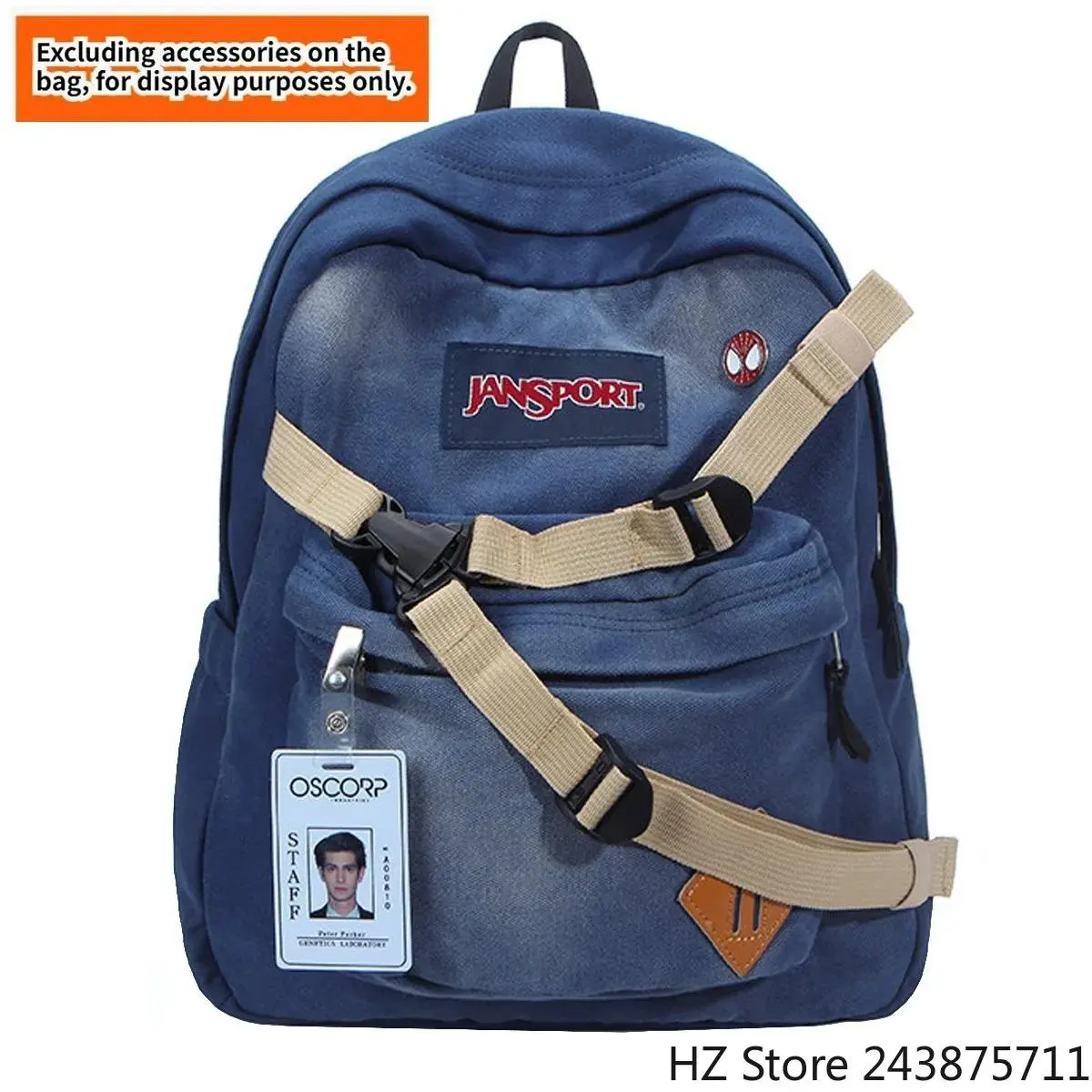 Peter Parker Denim Backpack, The Amazing Spider-Man Andrew Garfield Replica Backpack, Vintage Navy Blue Casual Daypack Student School Laptop Backpack, Accessories Not Included