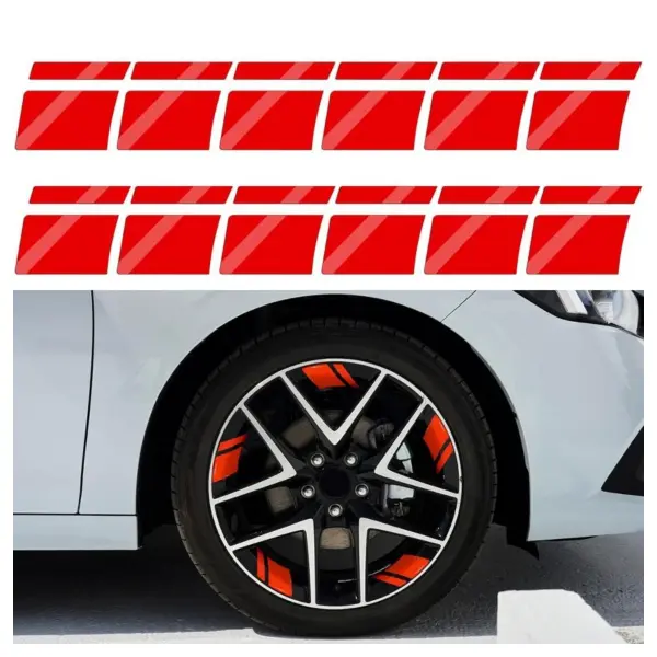 12PCS Car Wheel Rims Decal Stripes, Reflective Vehicle Tire Rim Stickers for 18-21 Inch Wheels, Safety Auto Exterior Hash Stripe Sticker Decoration, Universal for SUV, Truck, RV (Red)