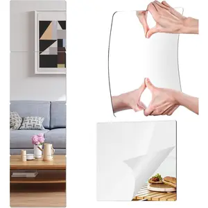 14x12 Inch Wall Mirror 4 Pack, Acrylic Self Adhesive Mirrors for Wall, Safety Stick-On Full Length Mirror Tiles