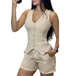 Women's Solid Color Tank Top & Shorts, Casual Sleeveless Top & Shorts for Daily Wear, Ladies Clothes for All Seasons, Office Siren Outfits, Cute Summer Outfit