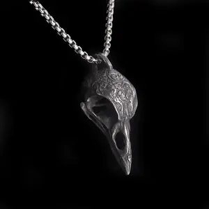 Retro Nordic Crow Skull Pendant Necklace – Unisex Durable Metal Lucky Amulet Fashion Jewelry