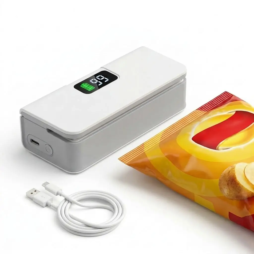 Rechargeable Mini Kitchen Bag Sealer with 6 Heat Gears, Cutter Combo, LED Power Display, Keeps Snacks Crispy for Days, Ideal for Mylar & Plastic, Mom’s Top Kitchen Appliance