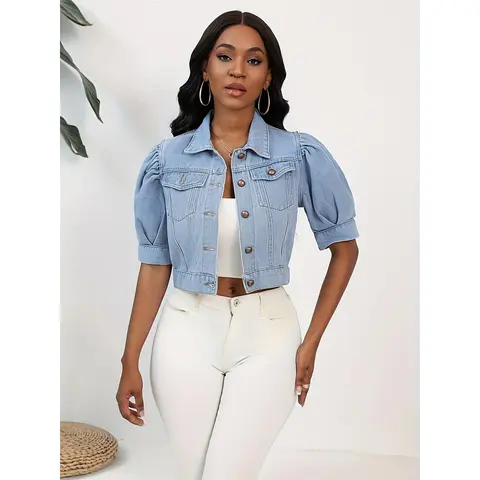 Women Fashion Streetwear Coat Single Breasted Short Sleeve Casual Outerwear For Women S-XXL Women's Oversized Women's Elegant Sports Jacket Denim Bomber Jacket jackets  for