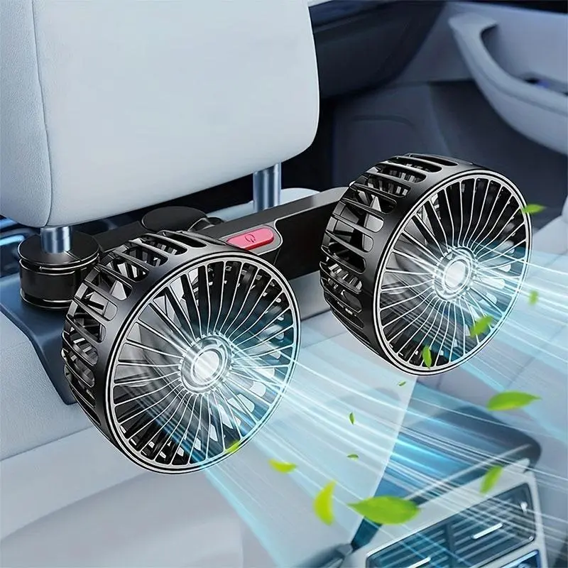 Summer Adjustable Car Backseat Fan,  Double-head Electric Fan with Seat Clip, Strong Wind Rear Seat Back 360 Degrees Rotation Large Air Volume Fan, Car Ventilation Tools