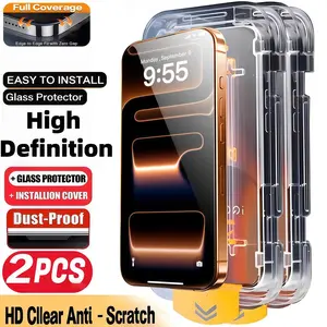 2-Pack HD Tempered Glass Screen Protector Film, Auto-Align Installation Kit Included, Compatible with iPhone Models, Hardness 9h+, Accessories, Smartphone Protection