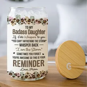 Sweet Mood Shop - To My Daughter Reminder From Mom 16 Oz Glass Cup, Birthday Gifts For Daughters, Glass Cups Gifts From Mommy, Motherhood Family, Drinkware Coffee Bottles