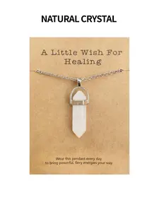 Natural Stone Healing Energy Stone Necklace, Stainless Steel Pendant Necklace with Wish Blessing Card, Fashion Jewelry Accessories for Women & Men