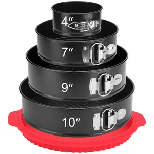 Springform Pan Set of 4, 4/7/9/10inch Cake Pans with Leakproof Silicone Protector, Non-Stick Leak-Proof with Removable Bottom, Cheesecake Pan for Baking, Black