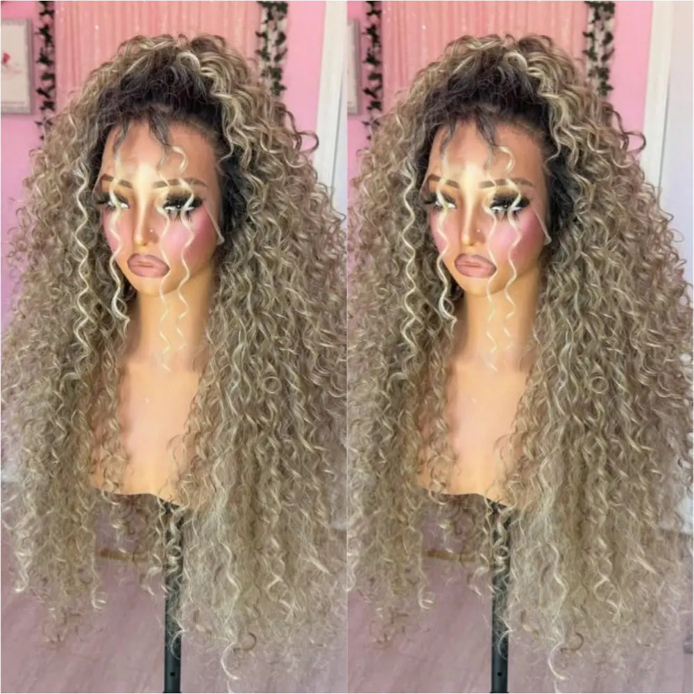 Ombré kinky wig (Frontal lace wig) Brown Ombre Kinky Straight 13x6in Fitted Glueless HD Lace Wig main image 2