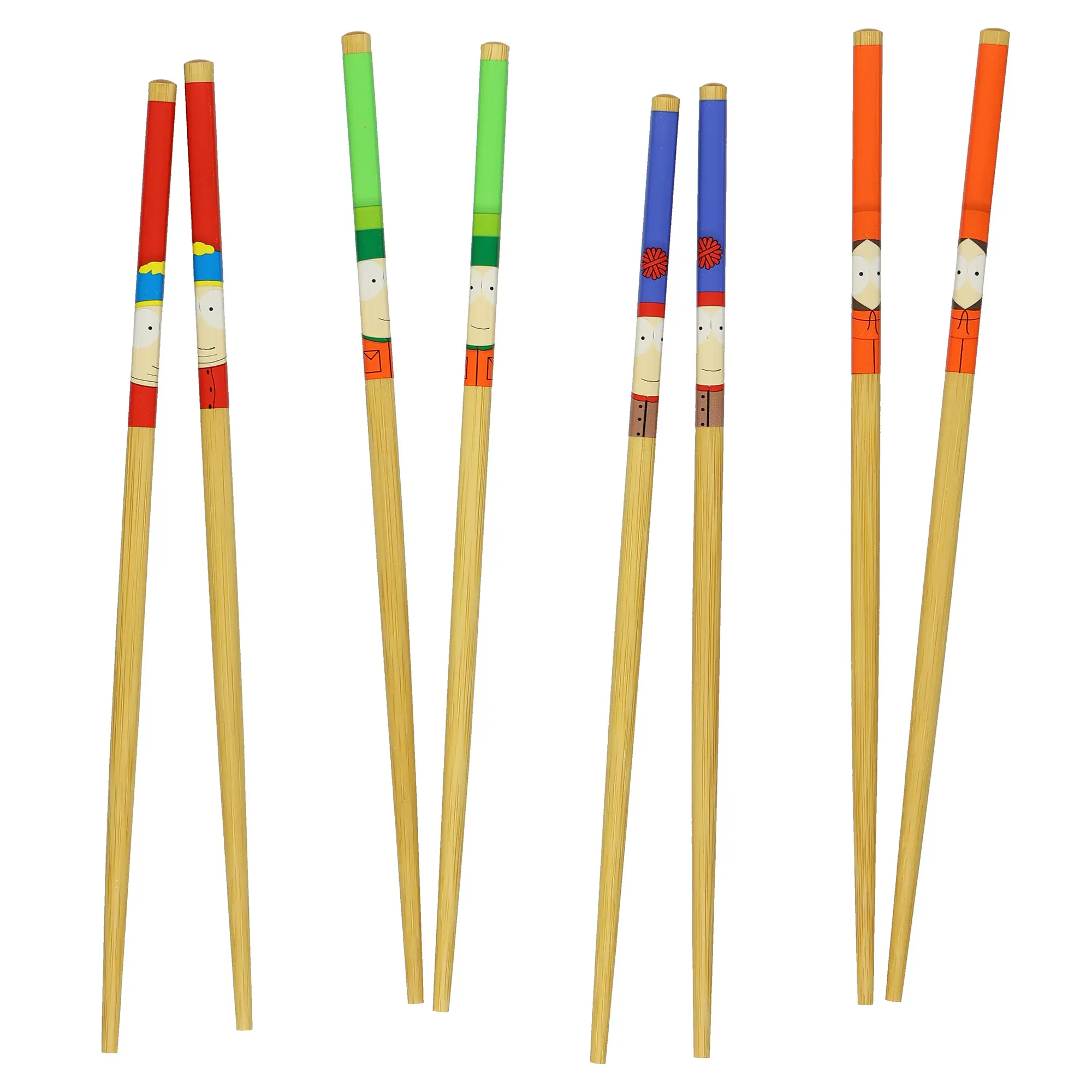 South Park Chopsticks 4-Pair 9.5" Cartman, Stan, Kyle, Kenny Designs Reusable Bamboo Utensil Set