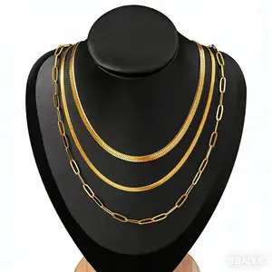 MINDEKA 14K Gold Plated Herringbone Choker Necklace｜16–17” Layered Gold Chain｜Perfect for Daily Wear & Gifting