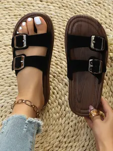 Women's Casual PU Leather Sandals, Comfortable Medium Width Shoes, Urban Modern Design, Perfect for Daily Wear