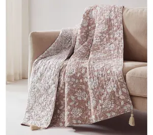 Lush Decor Zara Floral Block Reversible CottonThrow Blanket