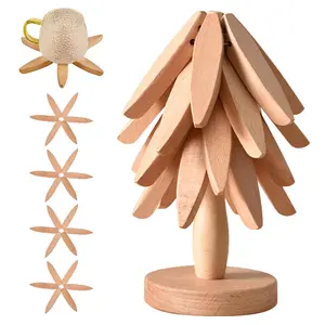 Natural Tree Trivet Set - 4 Wooden Trivets & 1 Stand - Heat-Resistant Foldable Design - Durable & High-Quality Solid Wood - Ideal for Hot Dishes, Pots, Bowls, Teapots - Kitchenware & Tableware Coasters, Coffee Table Mat