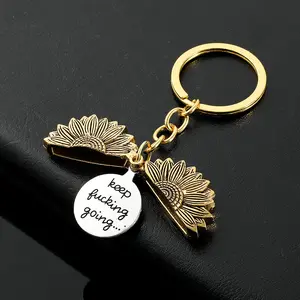 Sunflower Keychain Inspirational Gifts for Women Men Birthday valentines Gifts for Best Friend Student Graduation - Keep Fucking Going Keychain