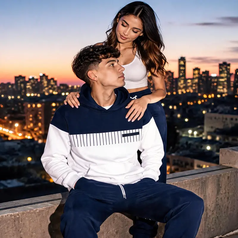 Men's 2-Piece Fitted Hoodie Tracksuit - Polyester Geometric Color Block Longsleeve Pullover, Matching Pants, Stylish Minimalist Casual Outfit Set, Machine Washable Mensfashion Springfashion Business Casual Wear