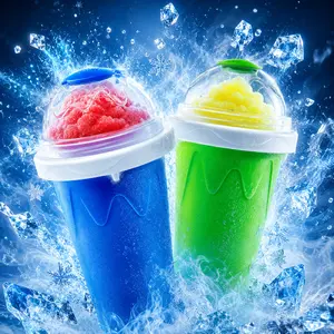 2PCS DIY Slushie Maker Cup with Lid,Blue and Green Silicone Squeeze Cups for Homemade Slushies, Frozen Drink Maker Cup for Juice, Soda, Coffee and Tea, Reusable Summer Cooling Cups with Lid and Straw Spoon