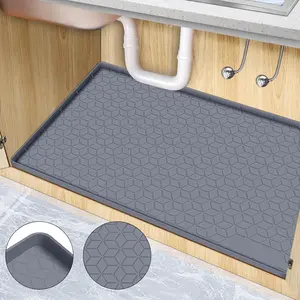 Under Sink Mat, 34" x 22"   Under Sink Tray for Kitchen & Laundry Cabinets, Kitchen Cabinet Shelf Protector, Up to 3.3 Gallons Liquid, Fits 36 inch Standard Cabinet(Grey)