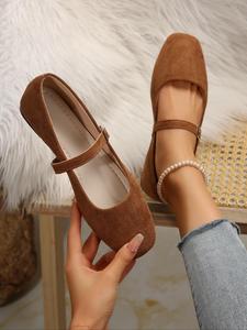 women's solid color buckle decorated flat shoes, ballet flats, casual comfortable square toe shoes for women for daily wear, lightweight breathable shoes for all seasons, walking shoes for girl, footwear