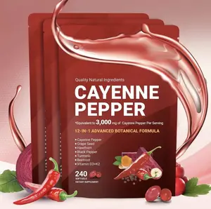 Cayenne Pepper Softgels Dietary Healthcare Supplement, Fall Sale, with Beetroot, Vitamin E-D3+K2, Grape Seed & Hawthorn Extracts, Supports Leg Vein, Heart & Blood Vessel Health (240 Softgels/1 Bag)